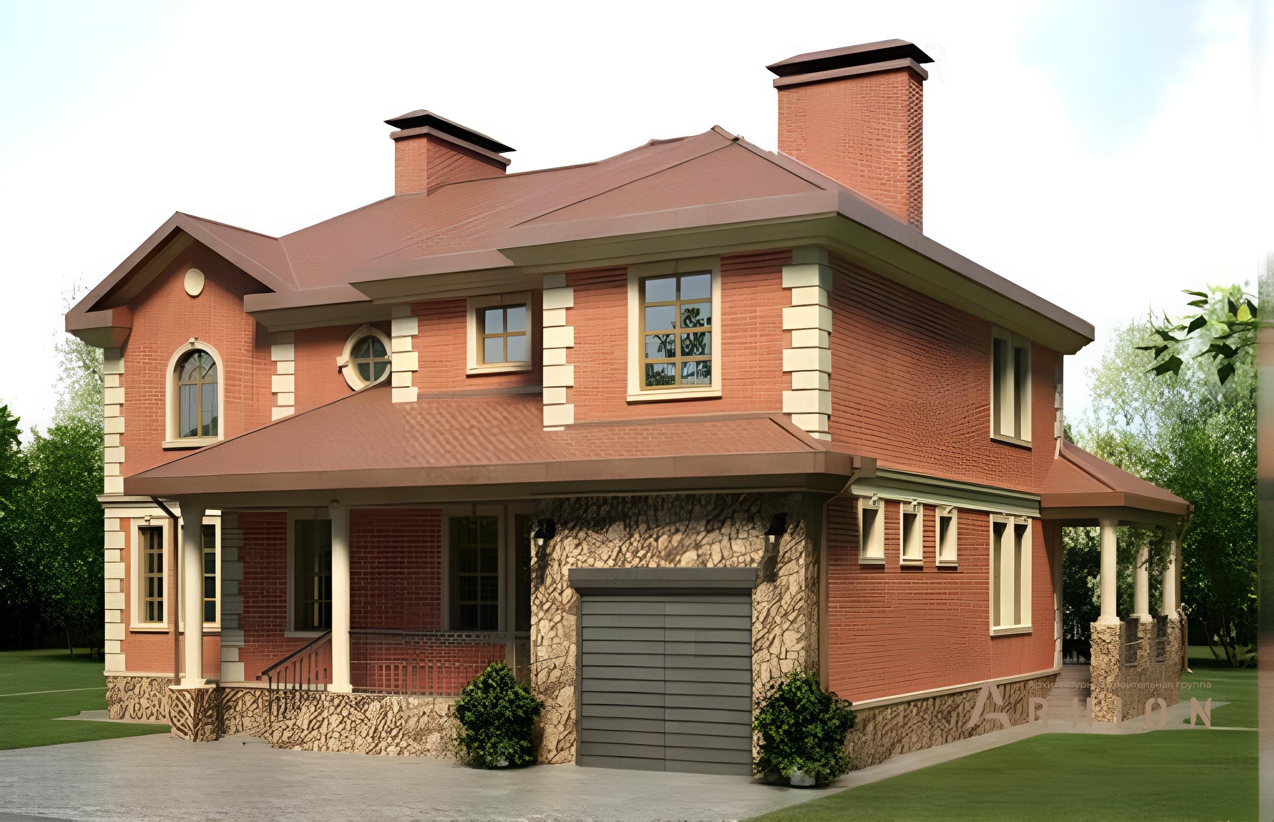 5. Проект двухэтажного дома в классическом стиле с многоскатной кровлей, cp-35-89, площадью - 290 кв c терассой, гаражом